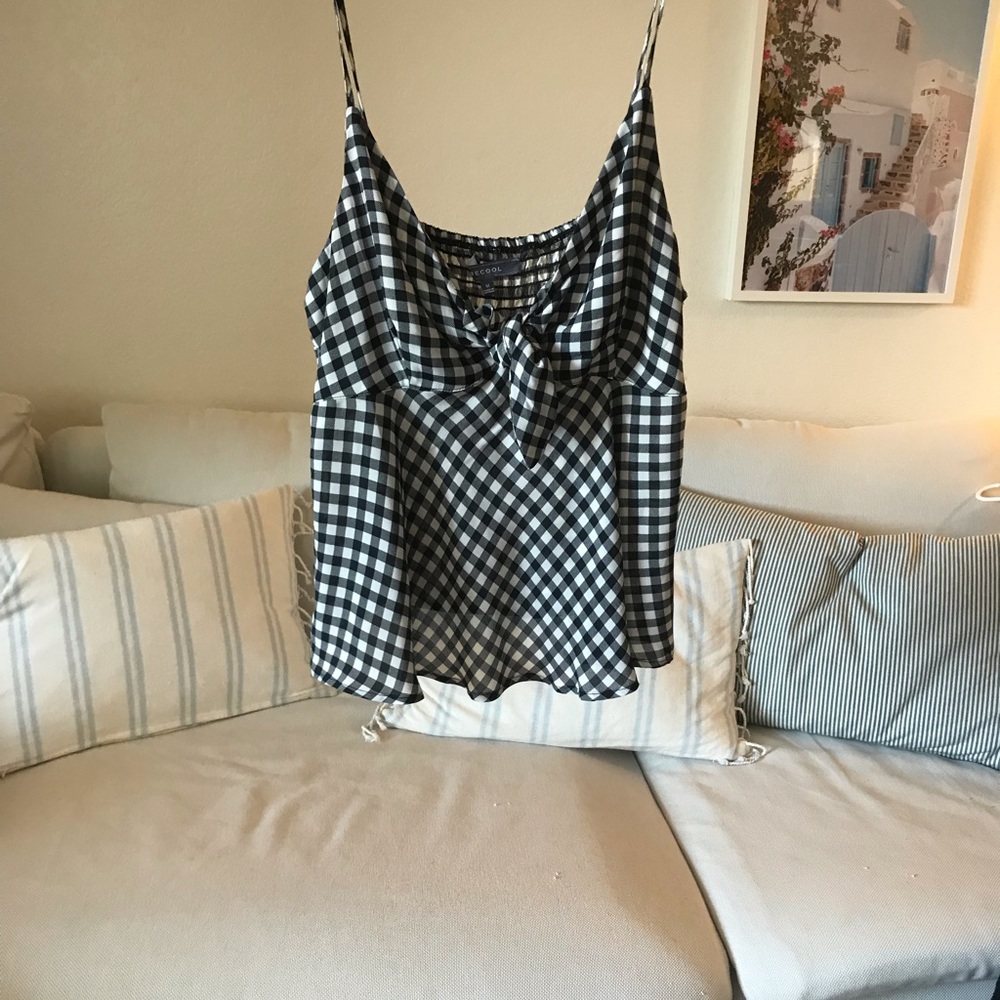 Gingham tank top with bow front tie !